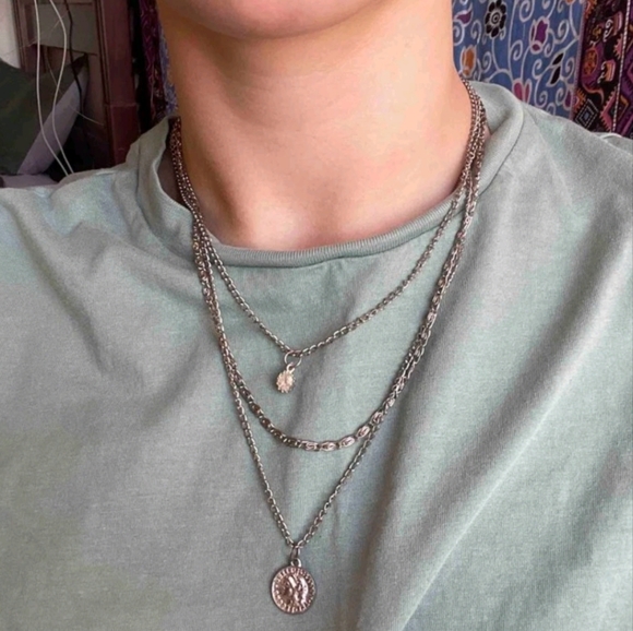 Silver chain Layered Necklace coin pendant statement boho Jewelry 💖2/$30 - Picture 9 of 15